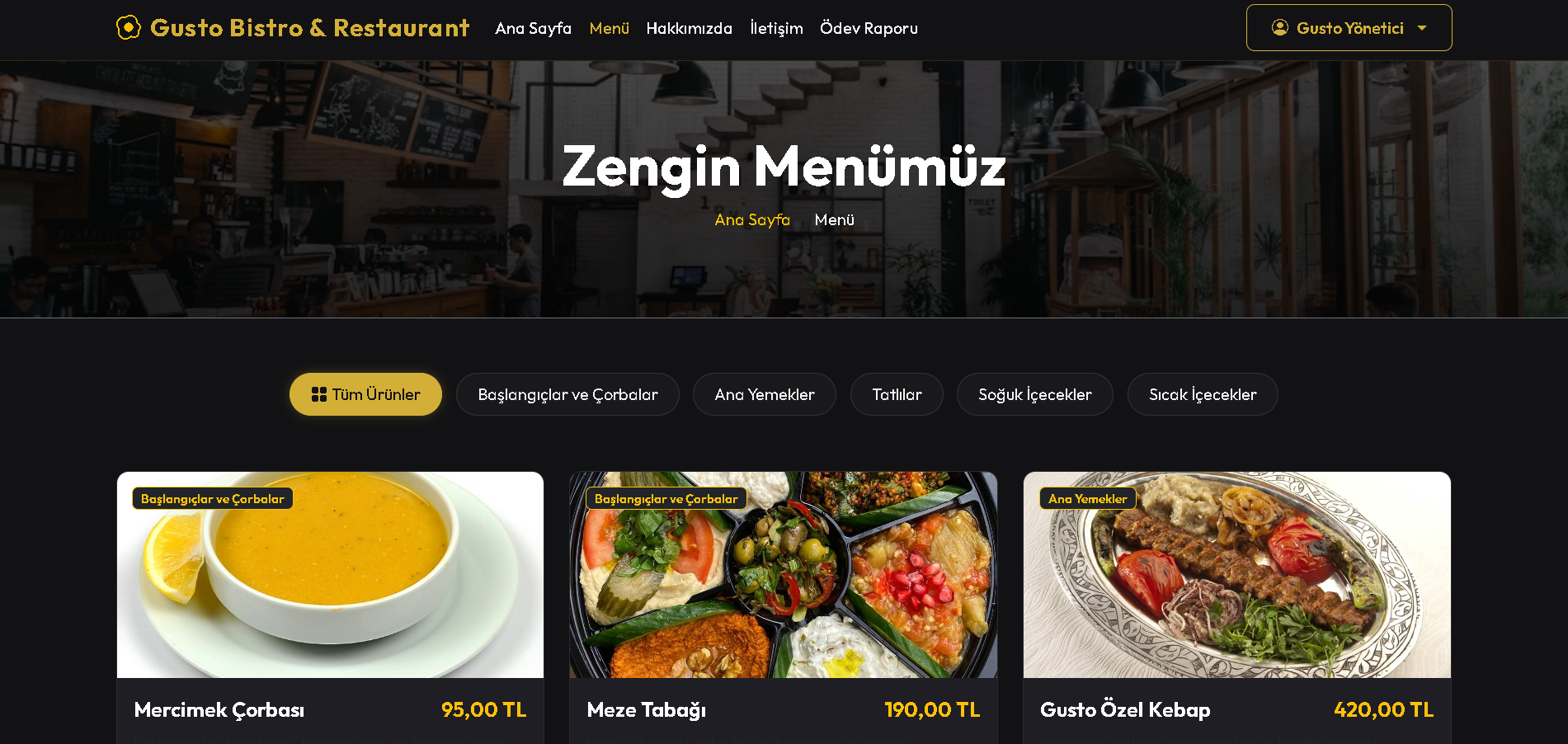 Menü Sayfası